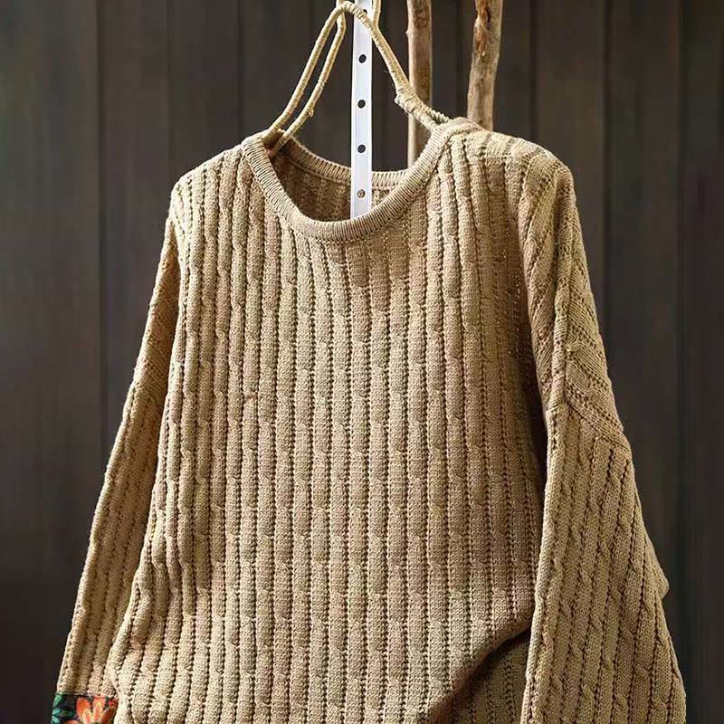 Pull en coton à manches longues et col rond pour femme, motif patchwork de Buddha Stones pour l'hiver - image 3