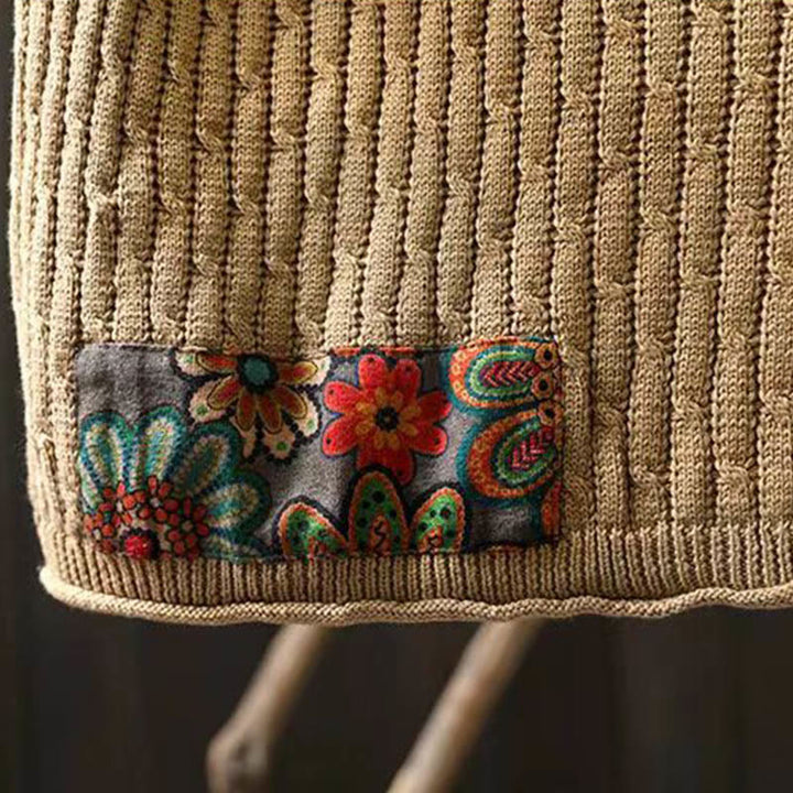 Pull en coton à manches longues et col rond pour femme, motif patchwork de Buddha Stones pour l'hiver - image 8