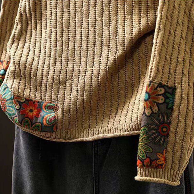 Pull en coton à manches longues et col rond pour femme, motif patchwork de Buddha Stones pour l'hiver - image 7