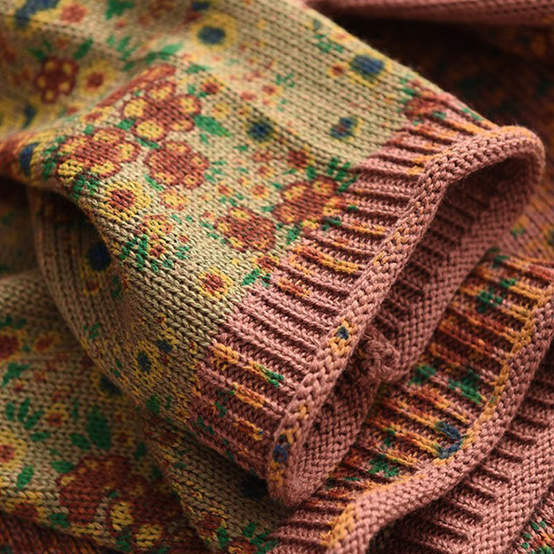 Pull en coton tricoté pour femme, imprimé floral automnal, manches longues et col montant, Buddha Stones - image 6