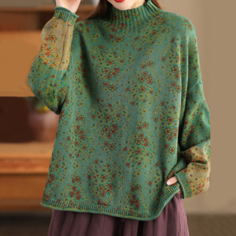 Pull en maille pour femme à manches longues et col montant, imprimé floral et Buddha Stones, motif automne - Vert d'eau - US4-12，UK/AU8-16，EU36-44 (F) - image 15