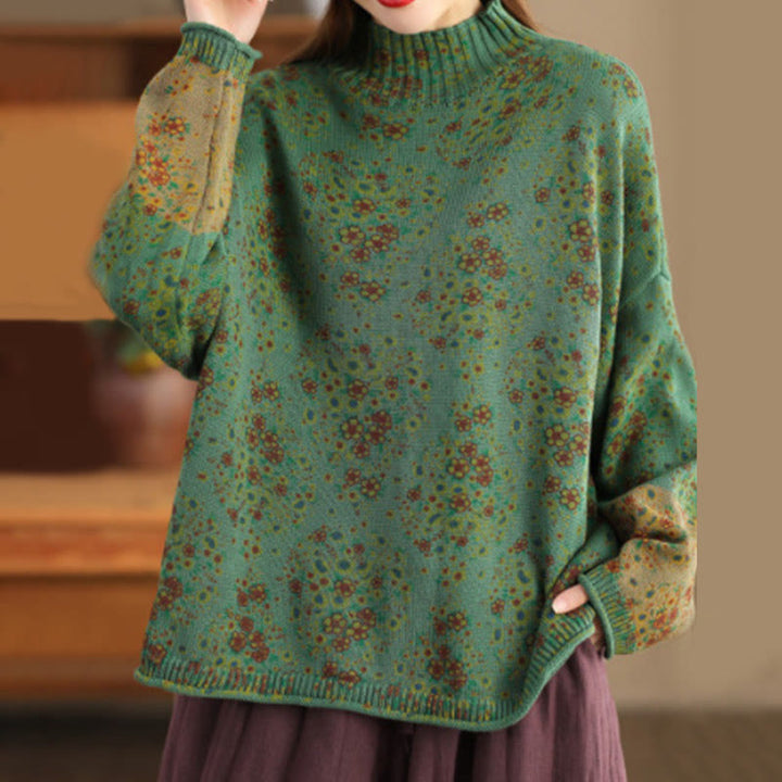 Pull en maille pour femme à manches longues et col montant, imprimé floral et Buddha Stones, motif automne - Vert d'eau - US4-12，UK/AU8-16，EU36-44 (F) - image 15