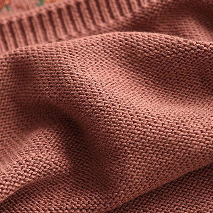 Pull en coton tricoté pour femme, imprimé floral automnal, manches longues et col montant, Buddha Stones - image 5