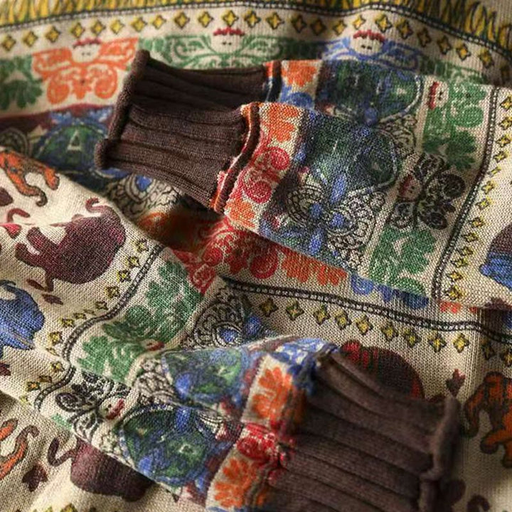 Pull à manches longues pour femme en coton tricoté, motif éléphant d'automne et Buddha Stones , avec poches - image 11