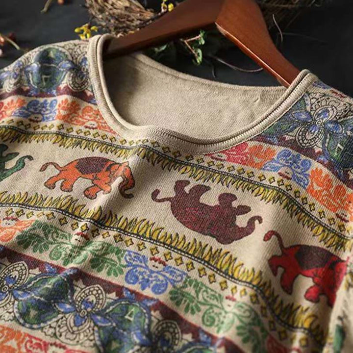 Pull à manches longues pour femme en coton tricoté, motif éléphant d'automne et Buddha Stones , avec poches - image 7