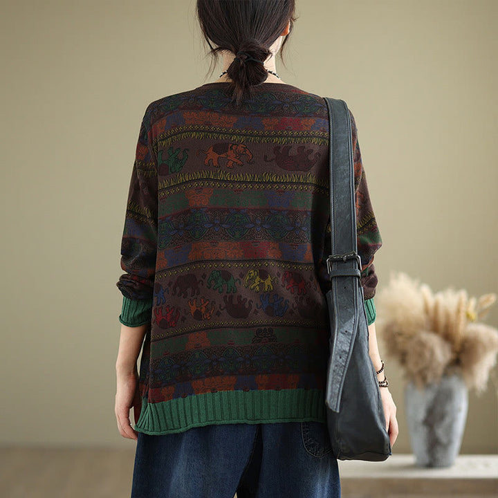 Pull à manches longues pour femme en coton tricoté, motif éléphant d'automne et Buddha Stones , avec poches - image 15