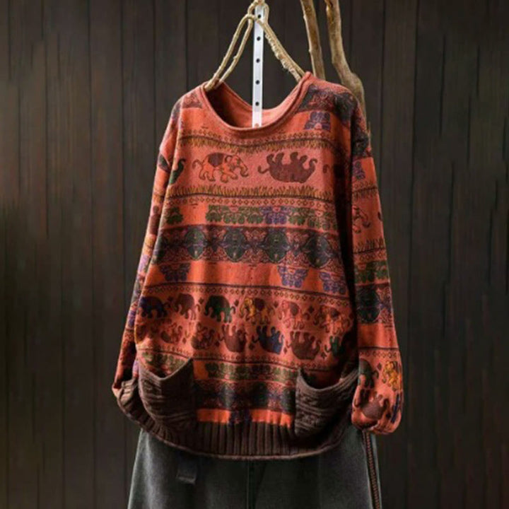 Pull à manches longues pour femme en coton tricoté, motif éléphant d'automne et Buddha Stones , avec poches - image 24