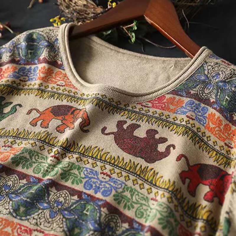 Pull à manches longues pour femme en coton tricoté, motif éléphant d'automne et Buddha Stones , avec poches - image 7