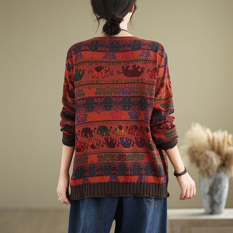 Pull à manches longues pour femme en coton tricoté, motif éléphant d'automne et Buddha Stones , avec poches - image 20