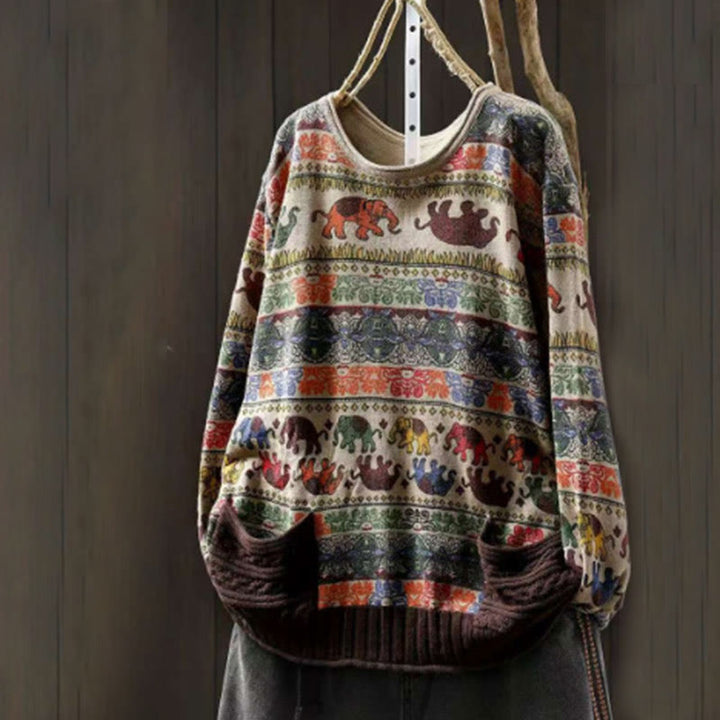 Pull à manches longues pour femme en coton tricoté, motif éléphant d'automne et Buddha Stones , avec poches - image 5