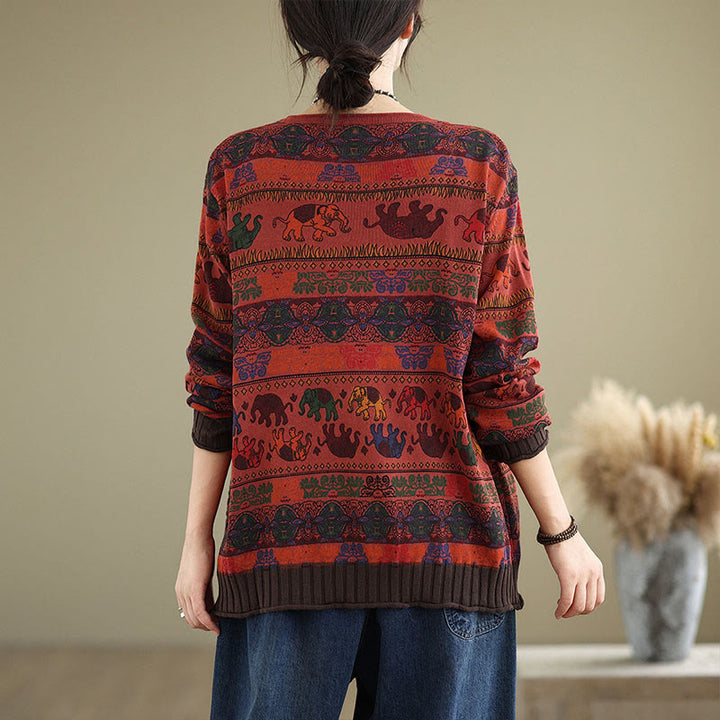 Pull à manches longues pour femme en coton tricoté, motif éléphant d'automne et Buddha Stones , avec poches - image 20