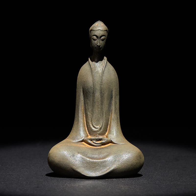 Statue de Buddha Stones Sakyamuni en résine moulée à la main en poudre de fer et rouille Décoration de la maison - Bouddha Sakyamuni rouille 9,5*5,8*3,6 cm - image 0