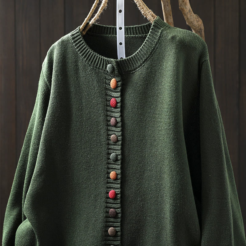 Gilet cardigan à manches longues pour femme en coton, orné de boutons colorés et tricoté uni avec des Buddha Stones - image 1