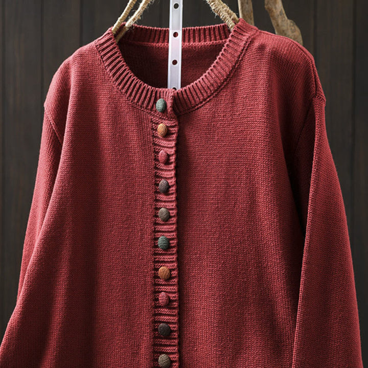 Gilet cardigan à manches longues pour femme en coton, orné de boutons colorés et tricoté uni avec des Buddha Stones - image 15