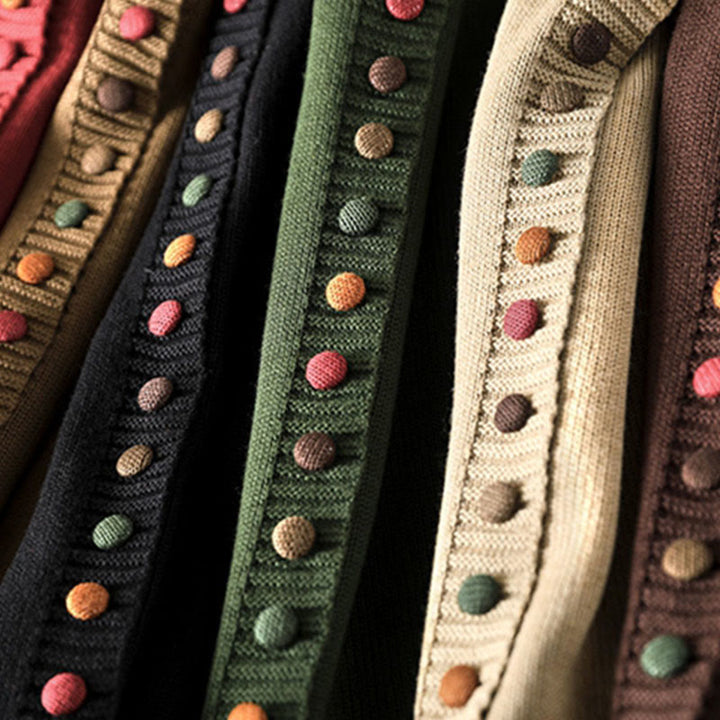 Gilet cardigan à manches longues pour femme en coton, orné de boutons colorés et tricoté uni avec des Buddha Stones - image 20