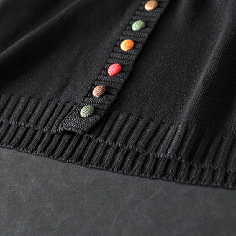 Gilet cardigan à manches longues pour femme en coton, orné de boutons colorés et tricoté uni avec des Buddha Stones - image 7