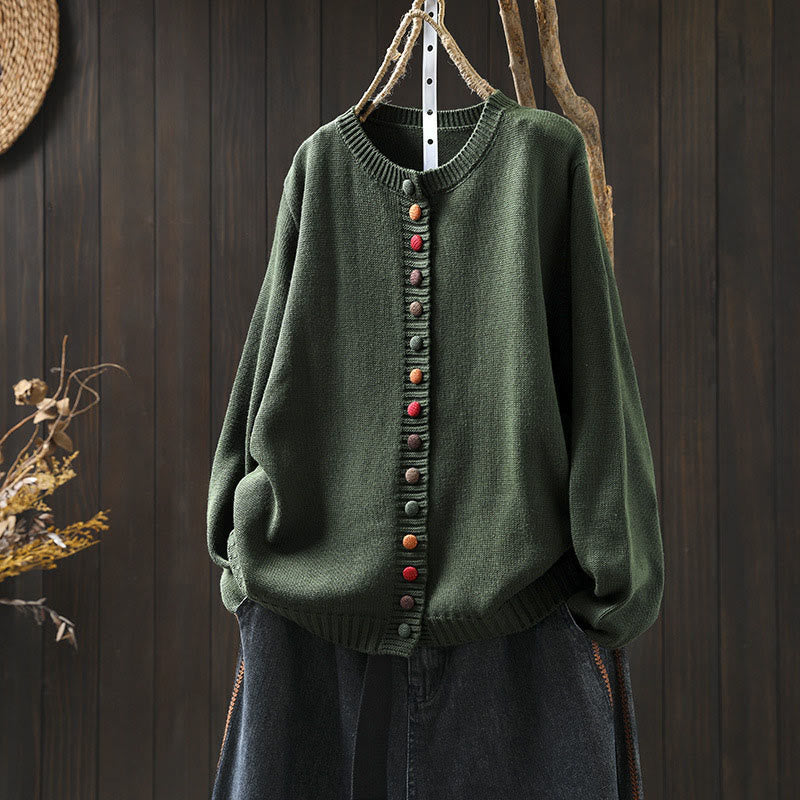 Gilet cardigan à manches longues pour femme en coton, orné de boutons colorés et tricoté uni avec des Buddha Stones - Vert d'eau - US4-6，UK/AU8-10，EU36-38 (F) - image 0