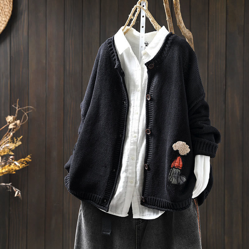 Gilet cardigan à manches longues pour femme en coton, orné de boutons et de motifs patchwork de Buddha Stones - Bleu nuit - US4-6，UK/AU8-10，EU36-38 (F) - image 17