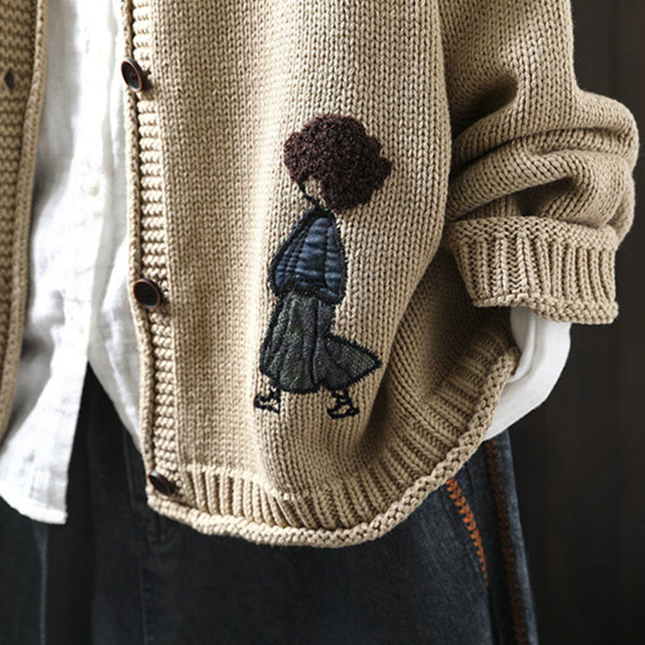 Gilet cardigan à manches longues pour femme en coton, orné de boutons et de motifs patchwork de Buddha Stones - image 4