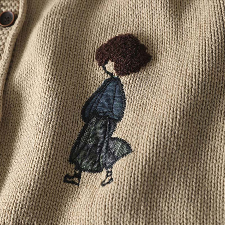 Gilet cardigan à manches longues pour femme en coton, orné de boutons et de motifs patchwork de Buddha Stones - image 9