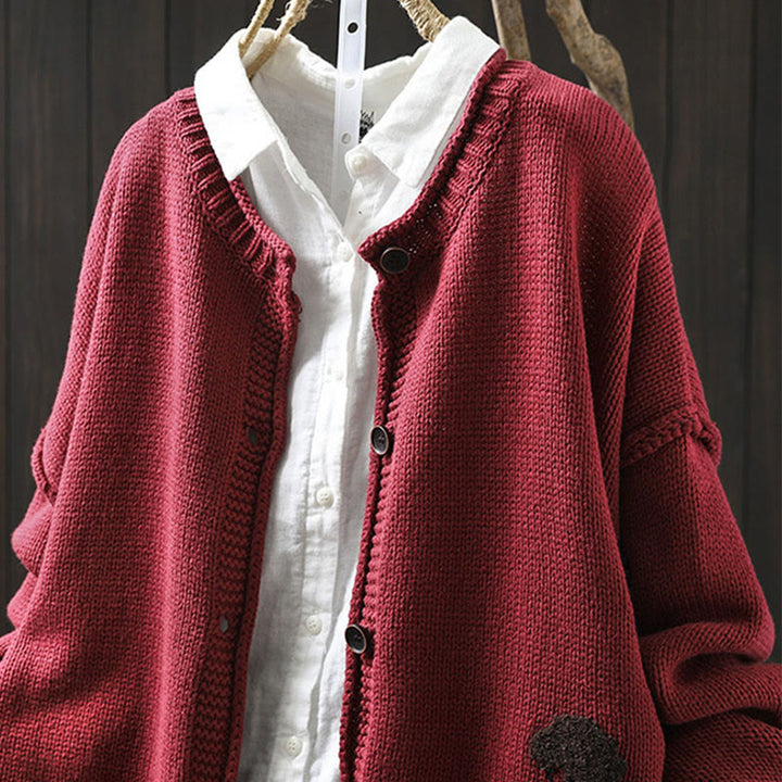 Gilet cardigan à manches longues pour femme en coton, orné de boutons et de motifs patchwork de Buddha Stones - image 12