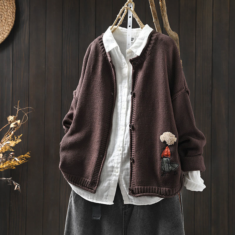 Gilet cardigan à manches longues pour femme en coton, orné de boutons et de motifs patchwork de Buddha Stones - SaddleBrown - US4-6，UK/AU8-10，EU36-38 (F) - image 14