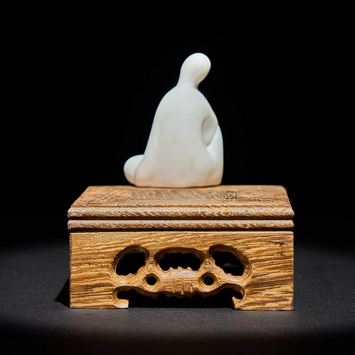 Buddha Stones, Bouddha informe en céramique, Bureau en bois de wengé, Décoration sérénité - image 2