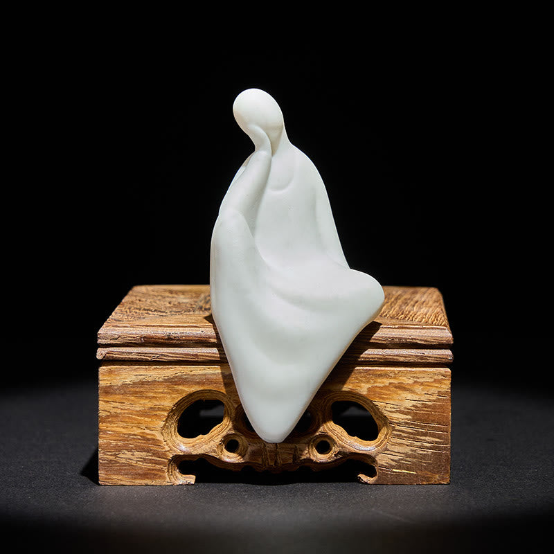 Buddha Stones, Bouddha informe en céramique, Bureau en bois de wengé, Décoration sérénité - Bouddha et petite table carrée - image 0