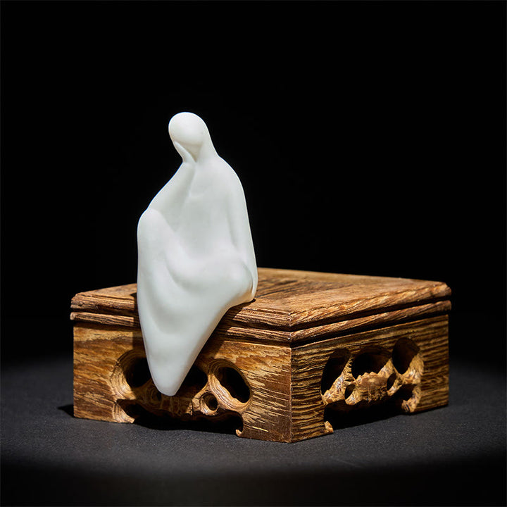 Buddha Stones, Bouddha informe en céramique, Bureau en bois de wengé, Décoration sérénité - image 1