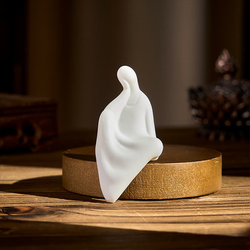 Buddha Stones, Bouddha informe en céramique, Bureau en bois de wengé, Décoration sérénité - image 3