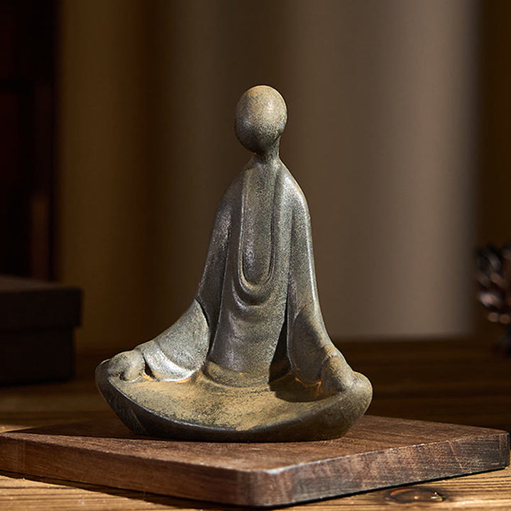Statue de Buddha Stones en pierre, faite à la main, représentant un Bouddha assis informe en poudre de fer et en résine rouille. Décoration - image 2