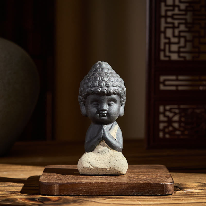 Buddha Stones, motif du Bouddha Tathagata, argile violette, décoration de bureau sérénité - Bouddha beige 4*4*8,5 cm - image 2