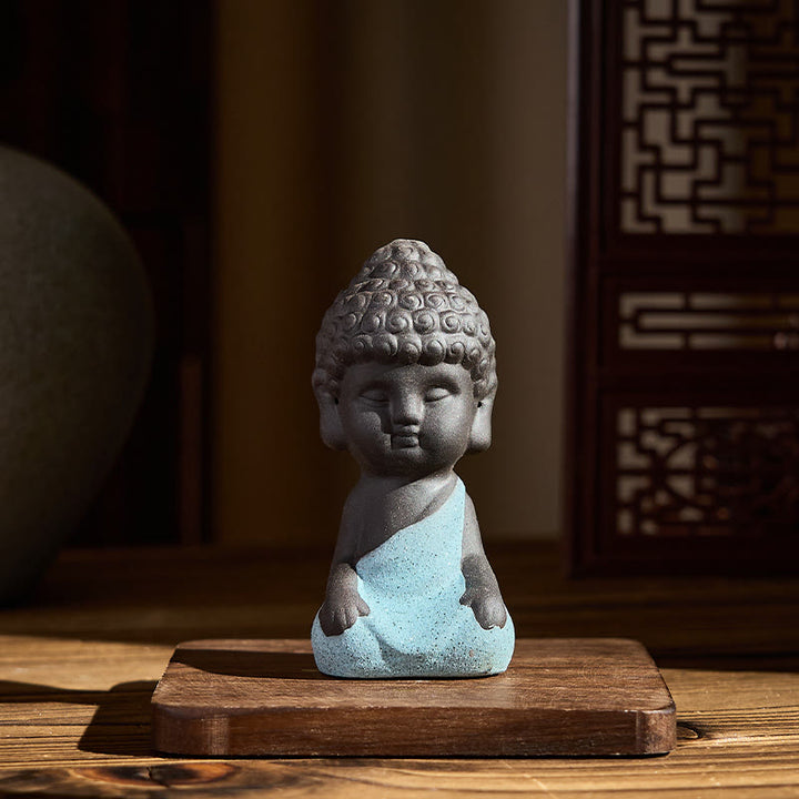 Buddha Stones, motif du Bouddha Tathagata, argile violette, décoration de bureau sérénité - Bouddha bleu 4*4*8,5 cm - image 7