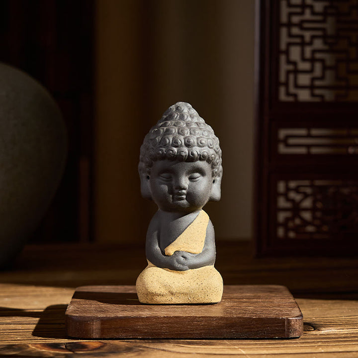 Buddha Stones, motif du Bouddha Tathagata, argile violette, décoration de bureau sérénité - Bouddha jaune 4*4*8,5 cm - image 3
