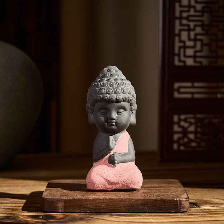 Buddha Stones, motif du Bouddha Tathagata, argile violette, décoration de bureau sérénité - Bouddha rose 4*4*8,5 cm - image 1