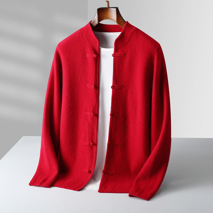 Pull en laine à manches longues pour homme, motif grenouille chinoise, couleur unie, Buddha Stones - Rouge - US/UK/AU42，EU52 (3XL) - image 6