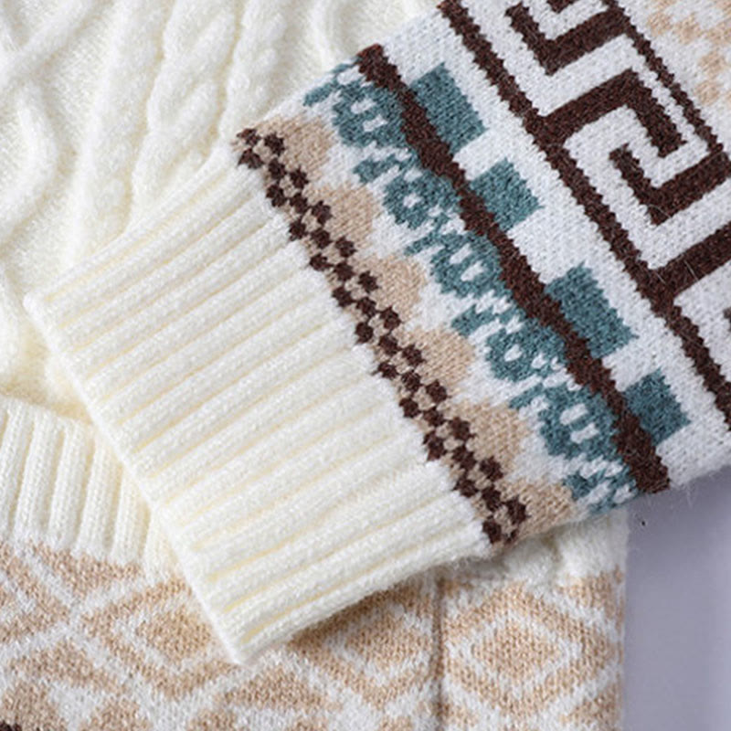 Pull en maille ethnique jacquard à manches longues pour homme avec poches , Buddha Stones - image 5