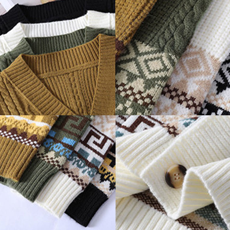 Pull en maille ethnique jacquard à manches longues pour homme avec poches , Buddha Stones - image 11