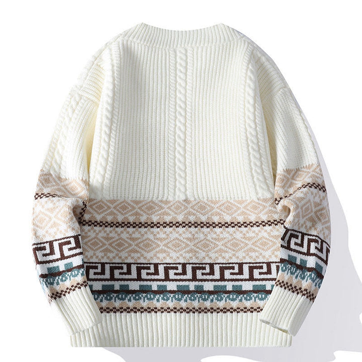 Pull en maille ethnique jacquard à manches longues pour homme avec poches , Buddha Stones - image 1