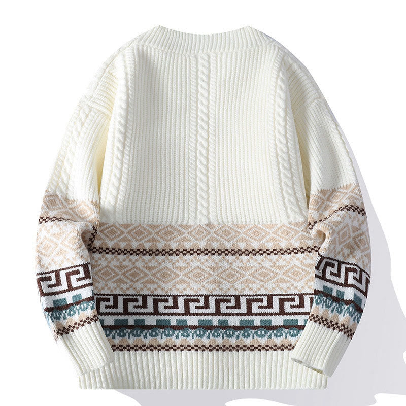 Pull en maille ethnique jacquard à manches longues pour homme avec poches , Buddha Stones - image 1