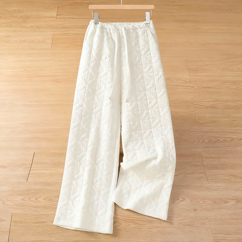 Pantalon thermique à jambes larges, cordon de serrage et poches, couleur unie, pour femme, de la Buddha Stones pour l'automne. - Blanc - US8-10，UK/AU12-14，EU40-42 (2XL) - image 1