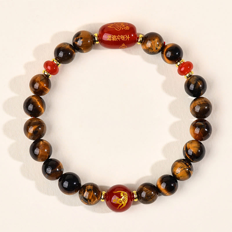 Bracelet de protection en agate rouge œil de tigre naturel Buddha Stones et les 12 signes du zodiaque chinois - 8 mm (Tour de poignet 14-16 cm) - Tigre - image 3
