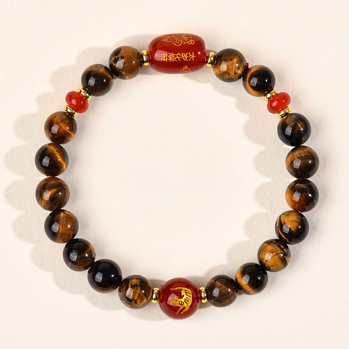 Bracelet de protection en agate rouge œil de tigre naturel Buddha Stones et les 12 signes du zodiaque chinois - 8 mm (Tour de poignet 14-16 cm) - Tigre - image 3