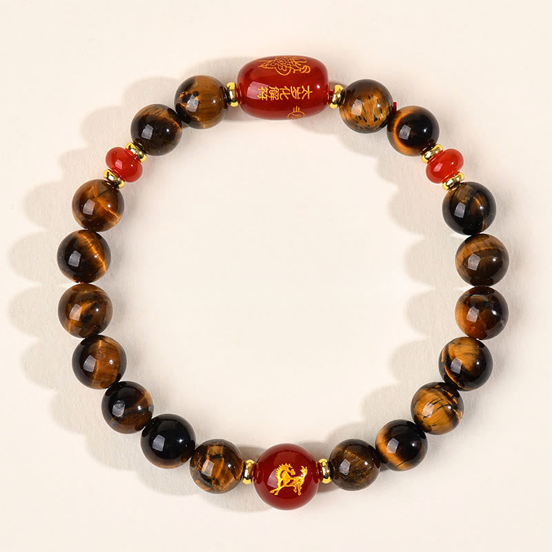 Bracelet de protection en agate rouge œil de tigre naturel Buddha Stones et les 12 signes du zodiaque chinois - 8 mm (Tour de poignet 14-16 cm) - Cheval - image 13