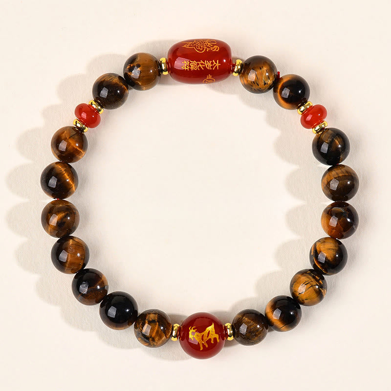 Bracelet de protection en agate rouge œil de tigre naturel Buddha Stones et les 12 signes du zodiaque chinois - 8 mm (Tour de poignet 14-16 cm) - Chèvre - image 15