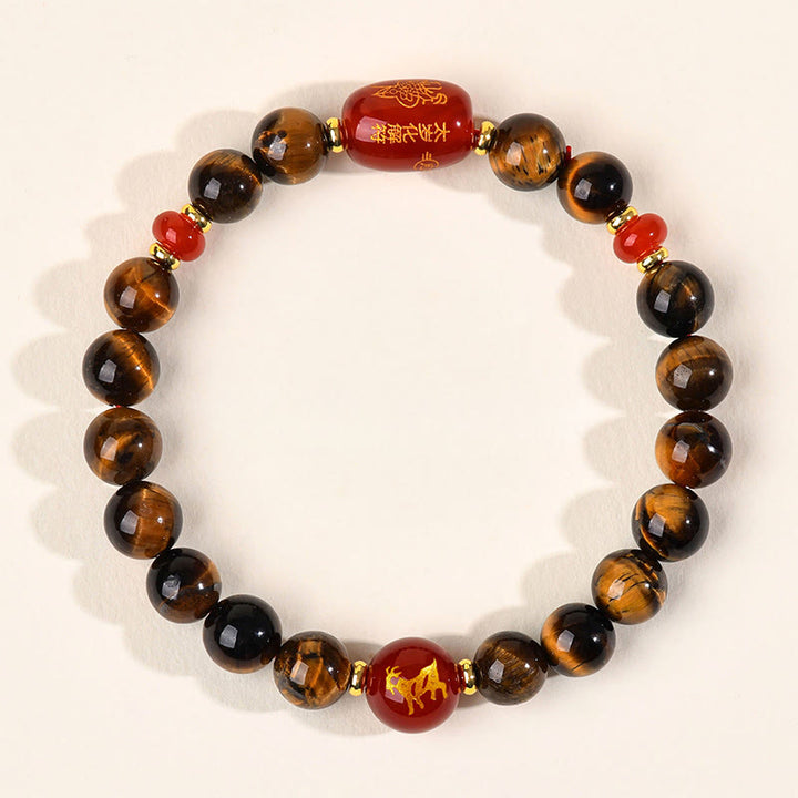 Bracelet de protection en agate rouge œil de tigre naturel Buddha Stones et les 12 signes du zodiaque chinois - 8 mm (Tour de poignet 14-16 cm) - Chèvre - image 15