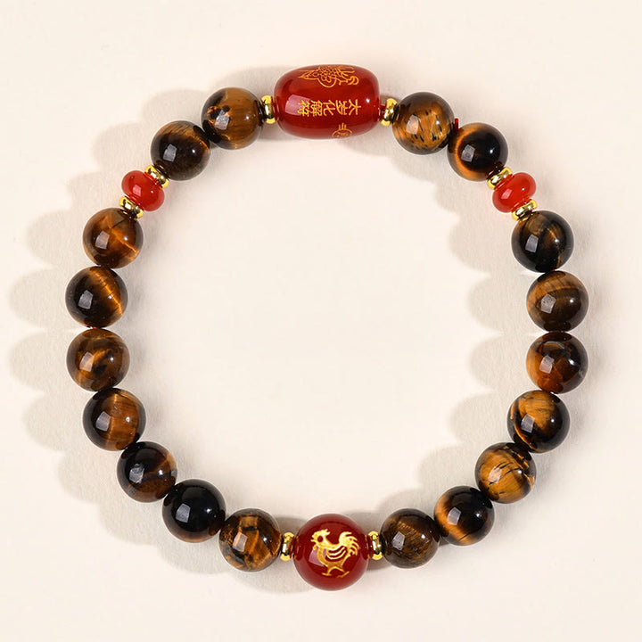 Bracelet de protection en agate rouge œil de tigre naturel Buddha Stones et les 12 signes du zodiaque chinois - 8 mm (Tour de poignet 14-16 cm) - Coq - image 17
