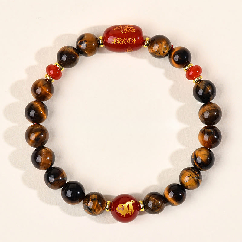 Bracelet de protection en agate rouge œil de tigre naturel Buddha Stones et les 12 signes du zodiaque chinois - 8 mm (Tour de poignet 14-16 cm) - Cochon - image 19