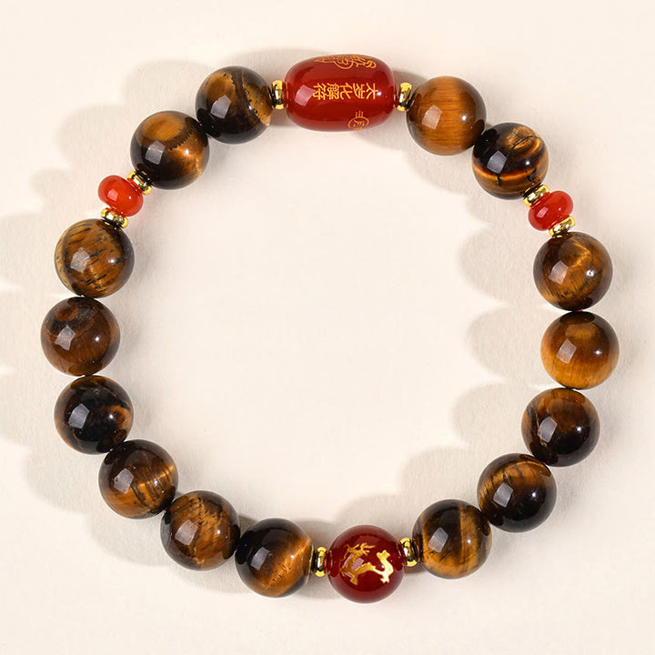 Bracelet de protection en agate rouge œil de tigre naturel Buddha Stones et les 12 signes du zodiaque chinois - 10 mm (Tour de poignet 16-17 cm) - Dragon - image 24