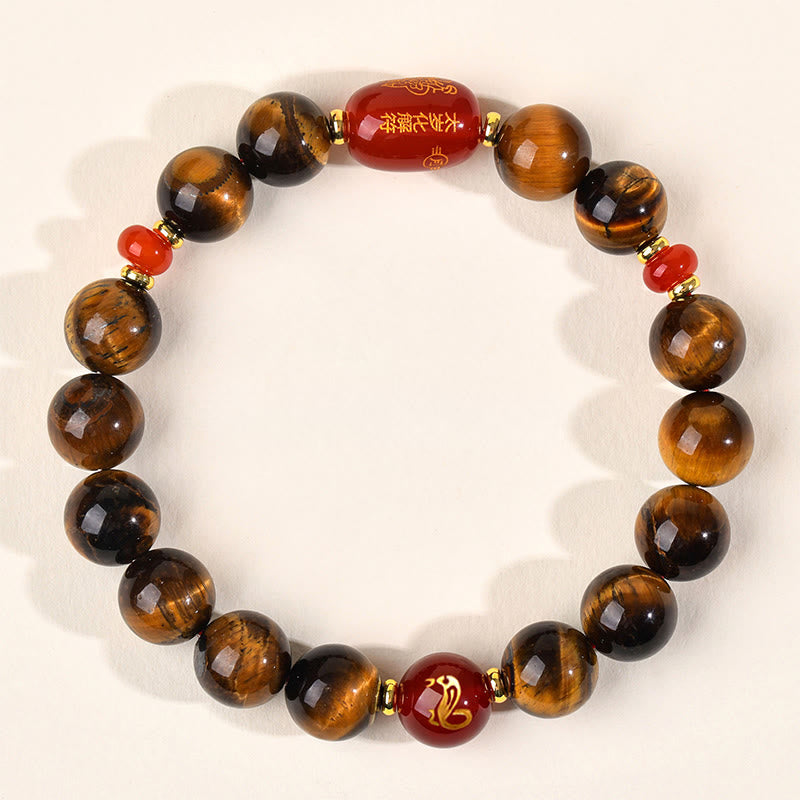 Bracelet de protection en agate rouge œil de tigre naturel Buddha Stones et les 12 signes du zodiaque chinois - 10 mm (Tour de poignet 16-17 cm) - Serpent - image 25